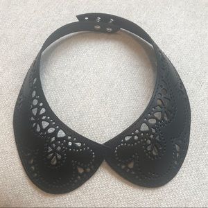 Boutique-Made Black Leather Lack Necklace Collar